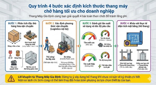 Quy trình 4 bước xác định kích thước thang máy chở hàng tối ưu cho doanh nghiệp Quy trình 4 bước xác định kích thước thang máy chở hàng tối ưu cho doanh nghiệp