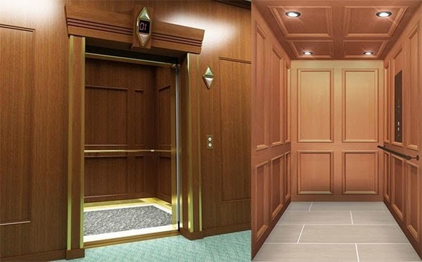 Thang máy vách gỗ và laminate vân gỗ