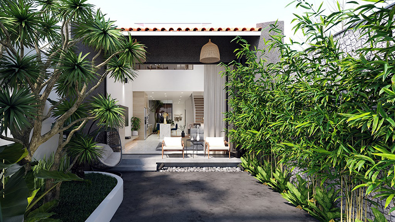 Nhà phố 5x15m có thang máy và sân vườn trên mái Nhà phố 5x15m có thang máy và sân vườn trên mái