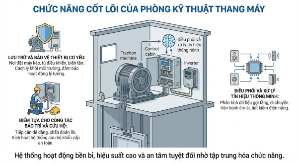 Chức năng cốt lõi của phòng kỹ thuật thang máy