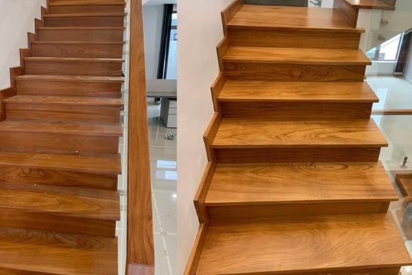 Cầu thang bộ toàn gỗ tự nhiên