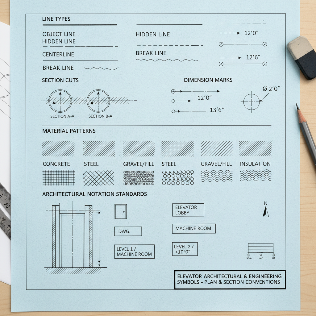 Các ký hiệu trong bản vẽ thang máy gia đình Các ký hiệu trong bản vẽ thang máy gia đình