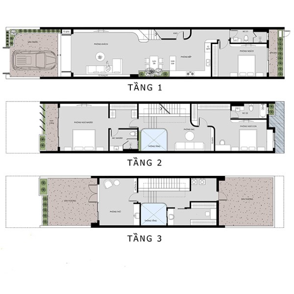 Bản vẽ mặt bằng nhà phố 3 tầng có thang máy 5×20 Bản vẽ mặt bằng nhà phố 3 tầng có thang máy 5×20