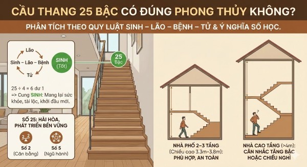 Cầu thang 25 bậc có đúng phong thủy không? Cầu thang 25 bậc có đúng phong thủy không?