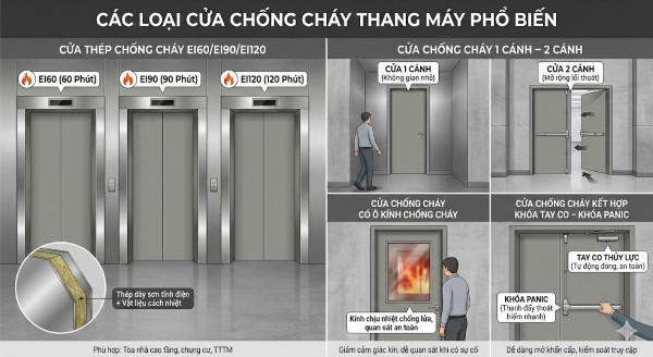 Các loại cửa chống cháy thang máy phổ biến Các loại cửa chống cháy thang máy phổ biến