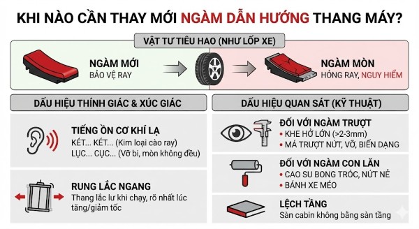 Khi nào cần thay mới ngàm dẫn hướng thang máy? Khi nào cần thay mới ngàm dẫn hướng thang máy?