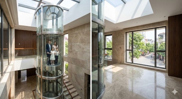 Thang máy lồng kính gia đình sang trọng Thang máy lồng kính gia đình sang trọng