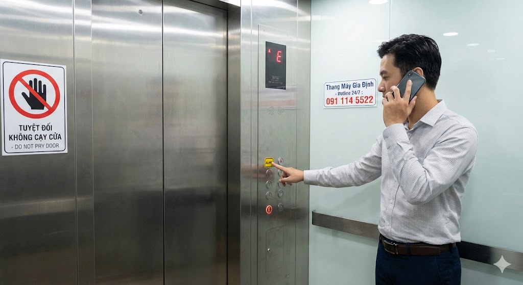 Quy trình xử lý an toàn khi thang máy hiện chữ E đối với hành khách đang kẹt trong cabin Quy trình xử lý an toàn khi thang máy hiện chữ E đối với hành khách đang kẹt trong cabin