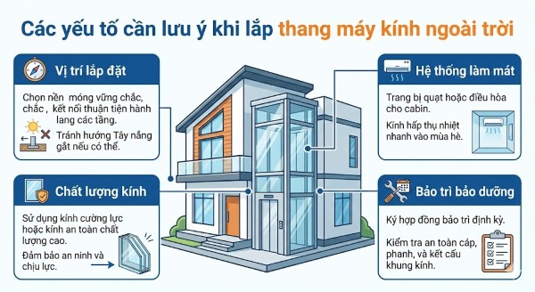 Những yếu tố quan trọng cần lưu ý khi lắp đặt thang máy kính ngoài trời