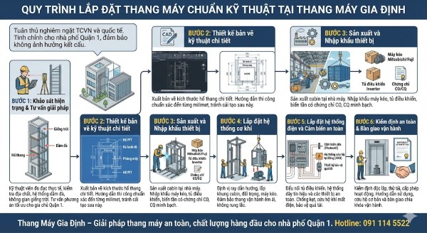 Quy trình lắp đặt thang máy chuẩn kỹ thuật tại Thang Máy Gia Định Quy trình lắp đặt thang máy chuẩn kỹ thuật tại Thang Máy Gia Định