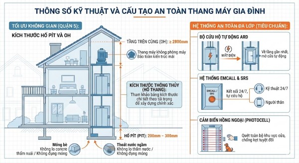 Thông số kỹ thuật và cấu tạo thang máy gia đình chuẩn an toàn Thông số kỹ thuật và cấu tạo thang máy gia đình chuẩn an toàn