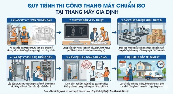 Quy trình thi công thang máy chuẩn ISO tại Thang Máy Gia Định Quy trình thi công thang máy chuẩn ISO tại Thang Máy Gia Định