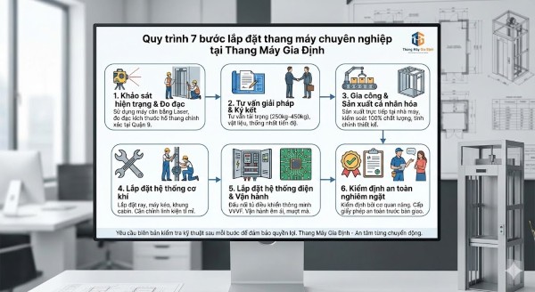 Quy trình 7 bước lắp đặt thang máy chuyên nghiệp tại Thang Máy Gia Định Quy trình 7 bước lắp đặt thang máy chuyên nghiệp tại Thang Máy Gia Định
