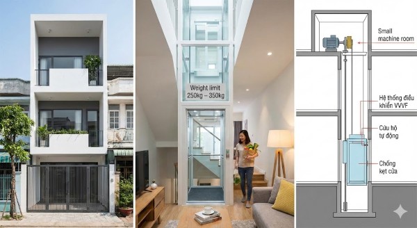 Thông số kỹ thuật và kích thước thang máy mini từ 250kg đến 350kg