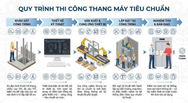 Quy trình thi công lắp đặt thang máy gia đình Bình Tân