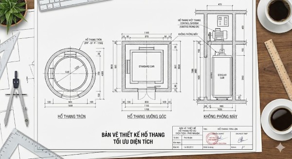 Bản vẽ thiết kế hố thang đóng vai trò quan trọng trong việc lắp đặt thang máy gia đình Phú Nhuận