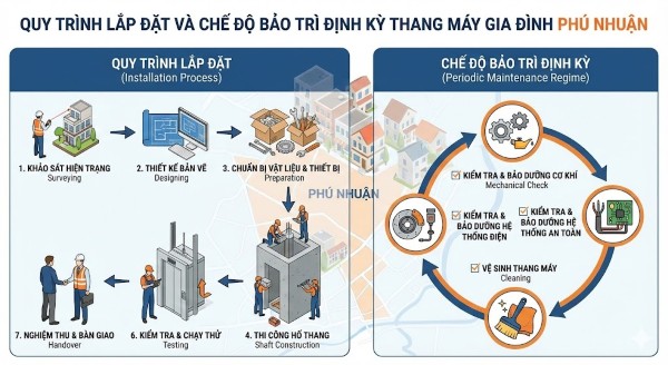 Quy trình lắp đặt và chế độ bảo trì định kỳ thang máy gia đình tại Phú Nhuận