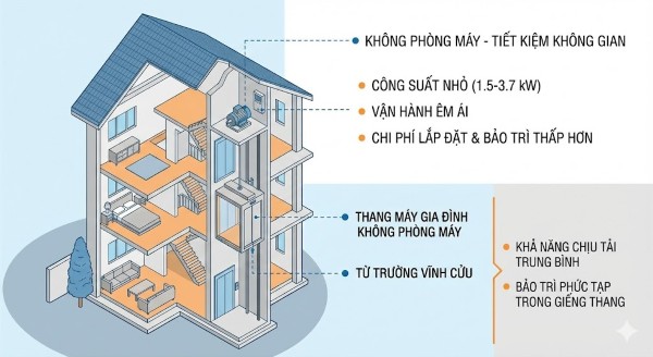 Đặc điểm thang máy không phòng máy Đặc điểm thang máy không phòng máy