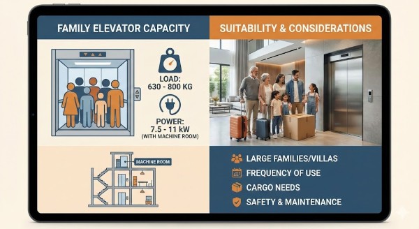 Công suất thang máy gia đình cho 7 – 9 người Công suất thang máy gia đình cho 7 – 9 người