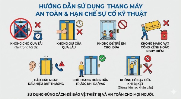 Hướng dẫn sử dụng thang máy để hạn chế các sự cố kỹ thuật Hướng dẫn sử dụng thang máy để hạn chế các sự cố kỹ thuật