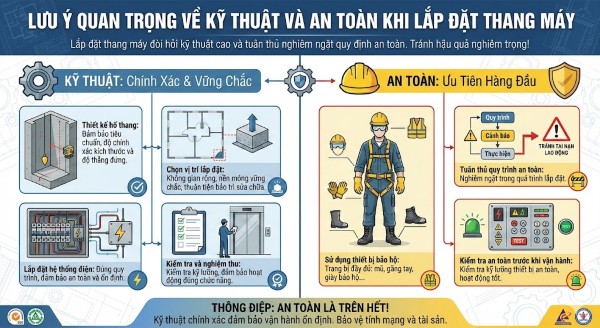 Những lưu ý quan trọng về kỹ thuật và an toàn khi lắp đặt thang máy