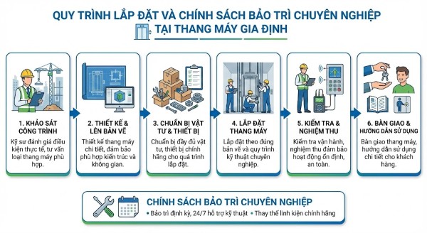 Quy trình lắp đặt và chính sách bảo trì chuyên nghiệp tại thang máy Gia Định