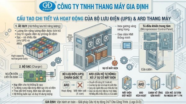Cấu tạo của bộ lưu điện thang máy