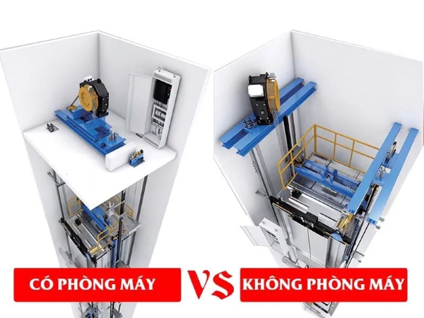 Thang máy tải khách có phòng máy và không có phòng máy