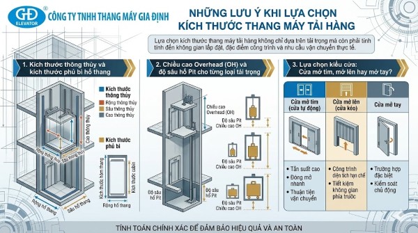 Những lưu ý khi lựa chọn kích thước thang máy tải hàng