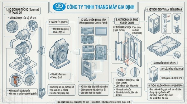 Cấu tạo và các thiết bị quan trọng trong hệ thống thang máy chung cư