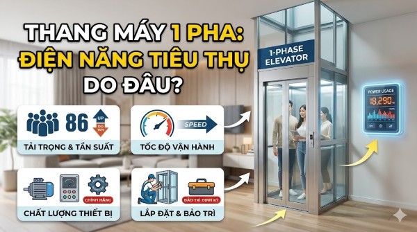 Các yếu tố ảnh hưởng đến điện năng tiêu thụ của thang máy 1 pha