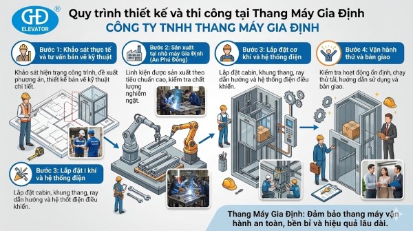 Quy trình 4 bước thiết kế và thi công thang máy tải hàng 200kg tại Thang Máy Gia Định