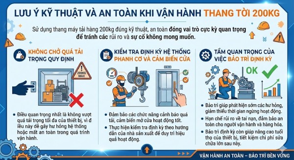 Những lưu ý kỹ thuật và an toàn khi vận hành thang tời 200kg