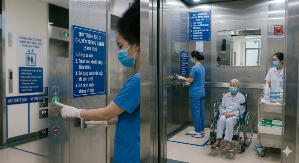 Cách sử dụng thang máy bệnh viện bên trong cabin