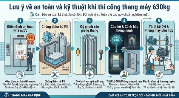 Lưu ý về an toàn và kỹ thuật khi thi công thang máy 630kg Lưu ý về an toàn và kỹ thuật khi thi công thang máy 630kg