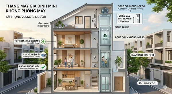 Dòng thang máy gia đình mini không phòng máy Dòng thang máy gia đình mini không phòng máy