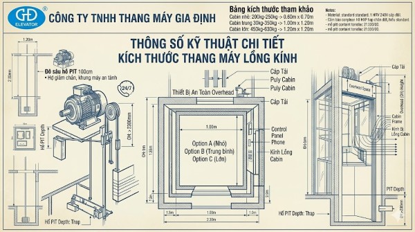 Bản vẽ kỹ thuật thang máy lồng kính