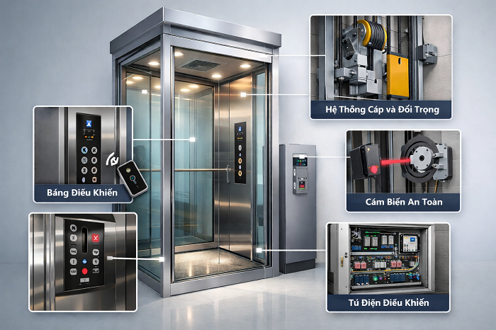 Cấu tạo của thang máy kính gia đình